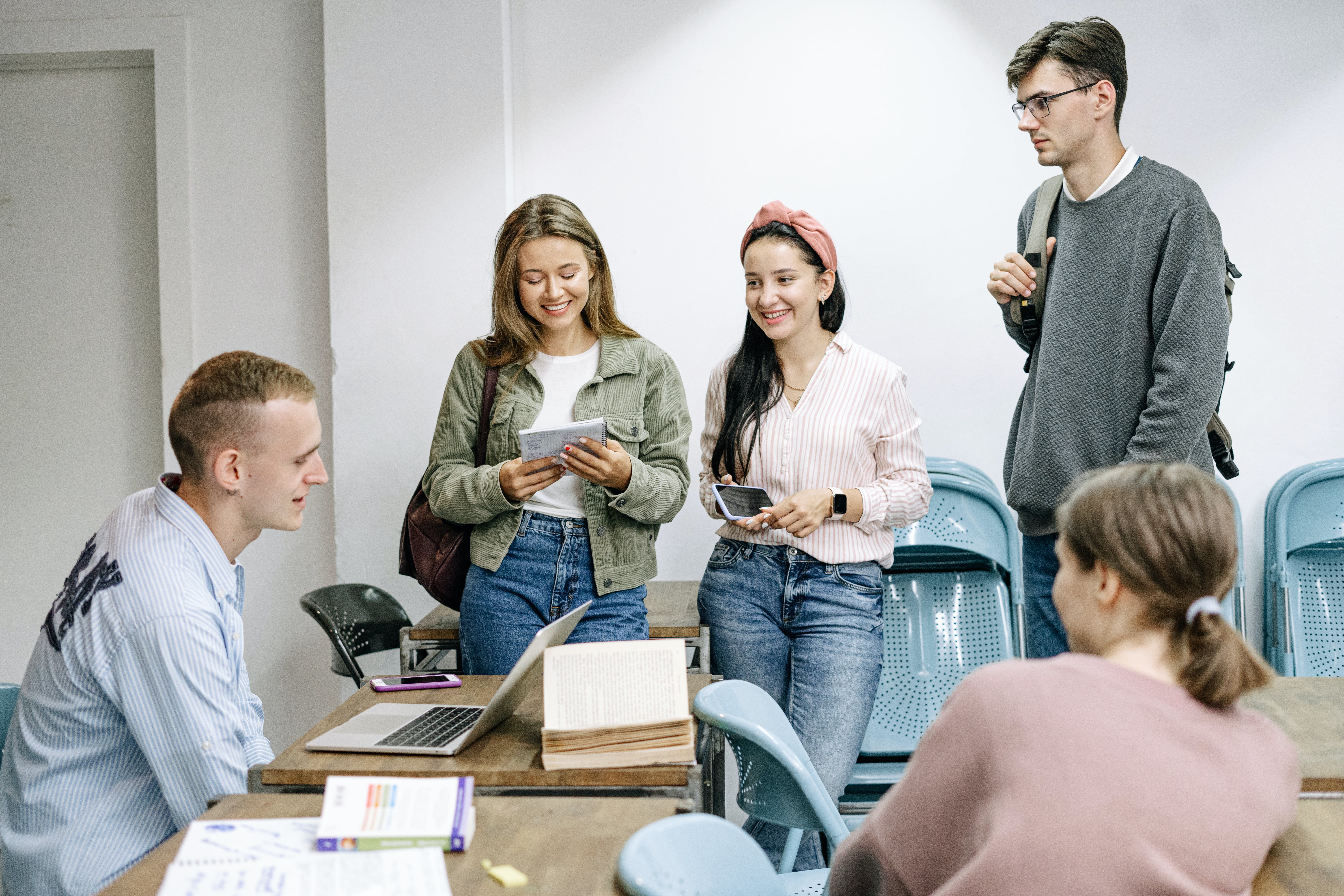 group of college students talking
