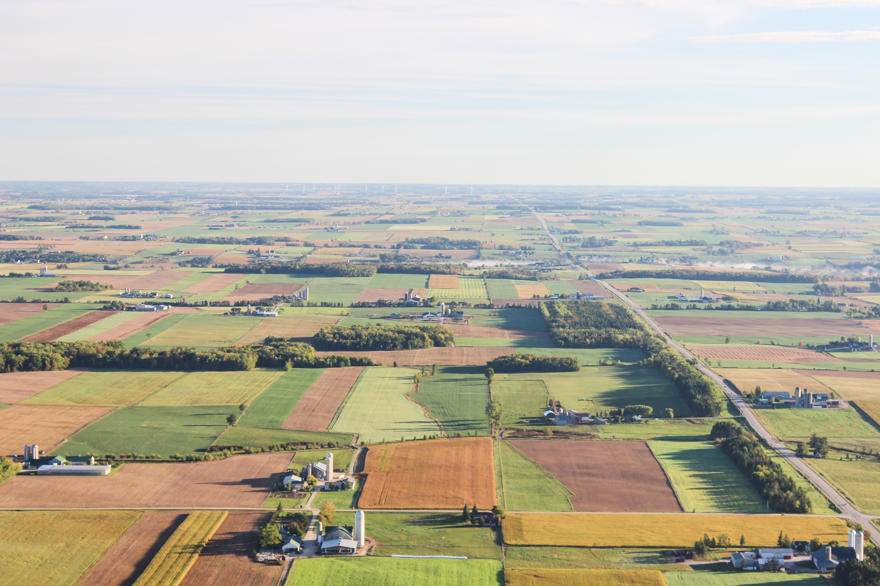 aerial view of several farms
